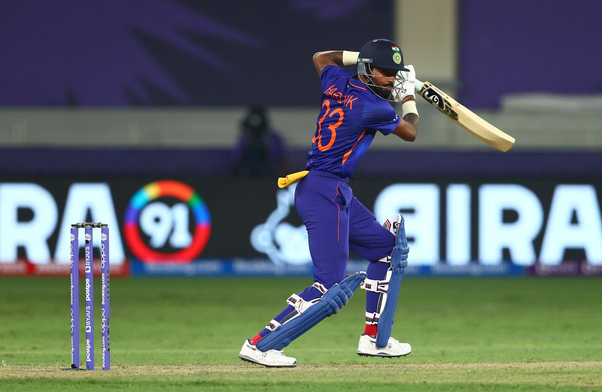 Hardik Pandya playing in India v Pakistan - ICC Men&#039;s T20 World Cup 2021