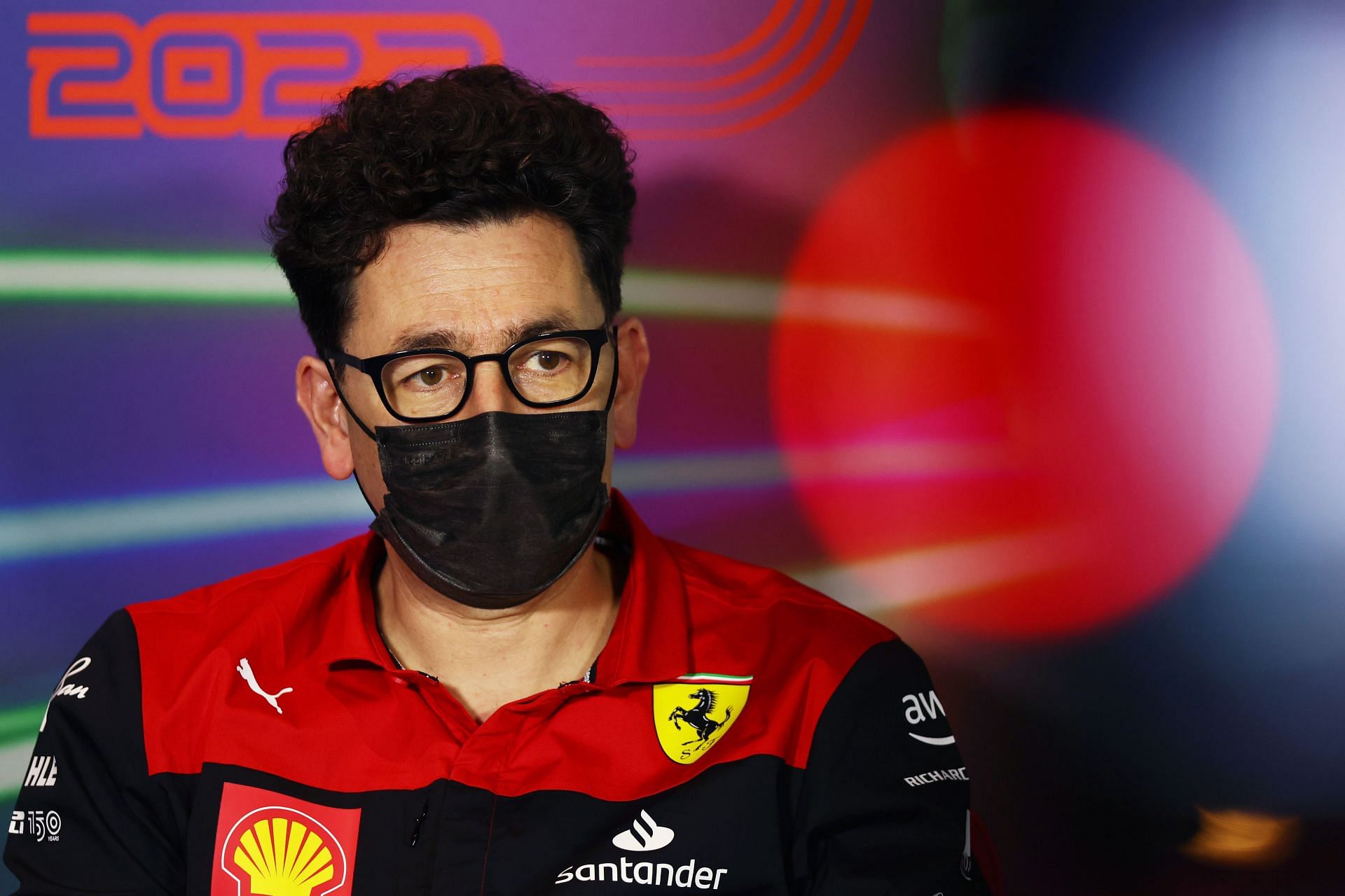 Ferrari team boss Mattia Binotto during the 2022 F1 Saudi Arabian GP pre-race press conference (Photo by Lars Baron/Getty Images)