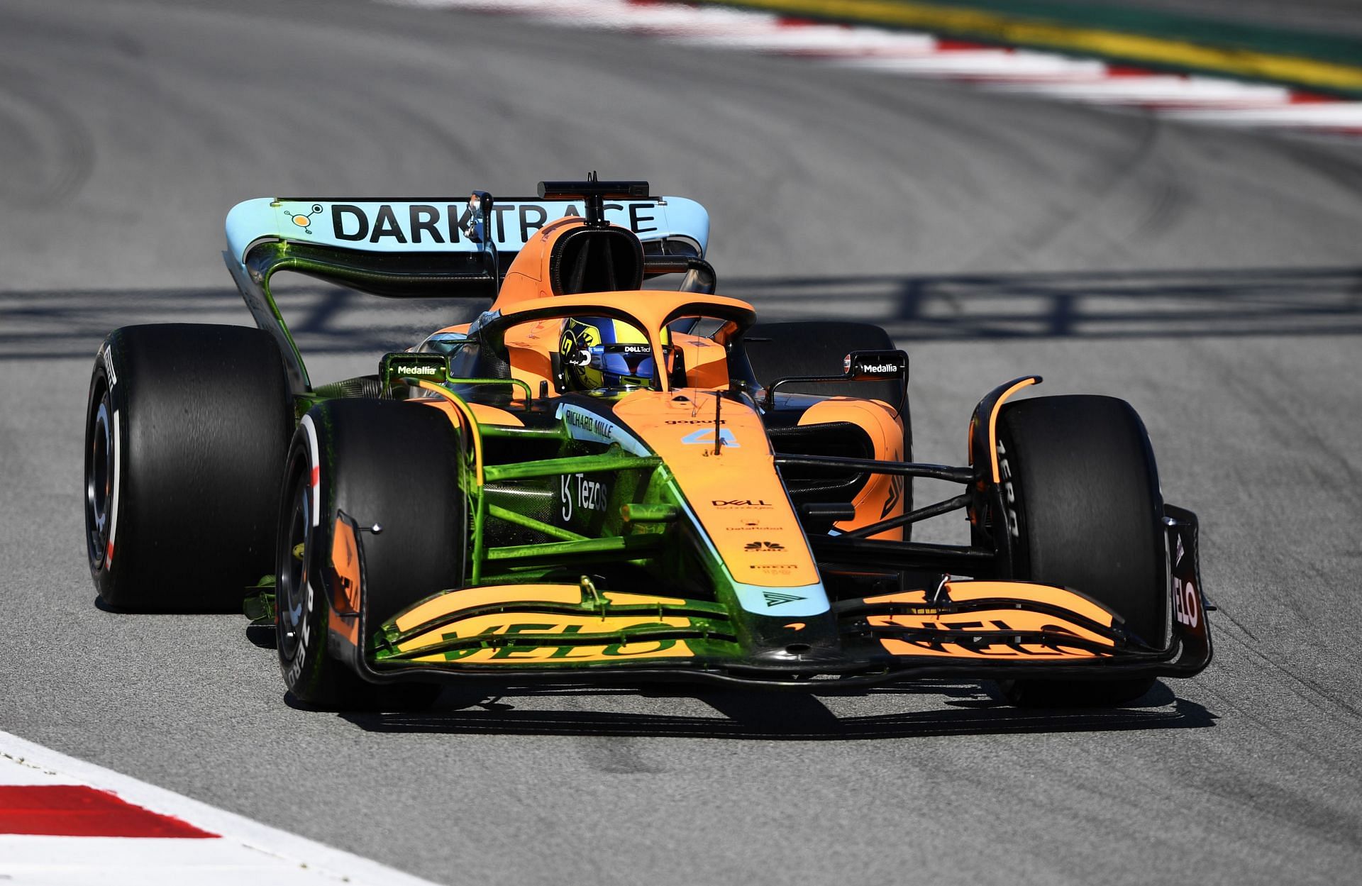 Lando Norris (#4) drives the McLaren MCL36 on day 1 of 2022 pre-season testing in Barcelona