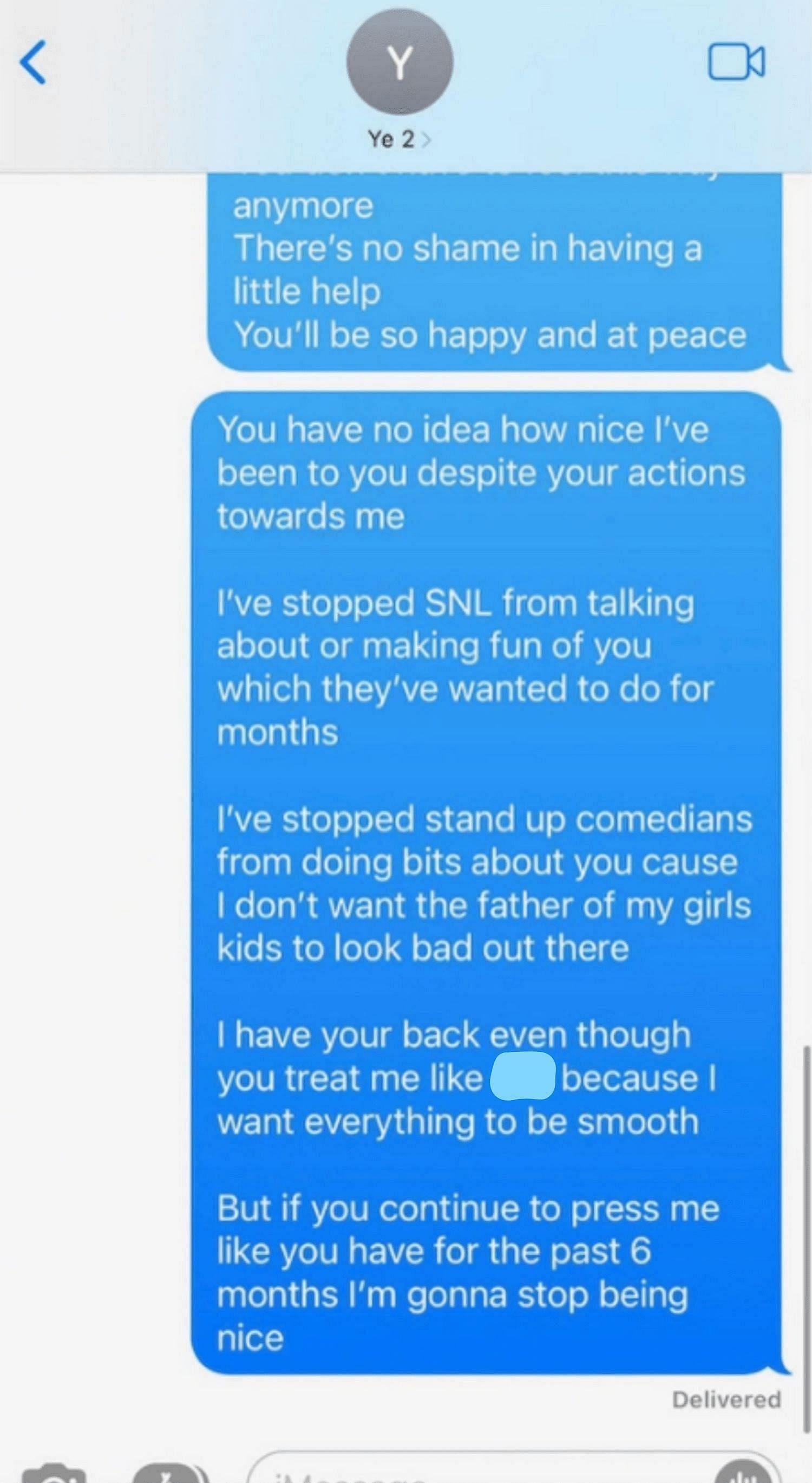 Text messages exchanged between Kanye West and Pete Davidson 3/3 (Image via Dave Sirus/Instagram)