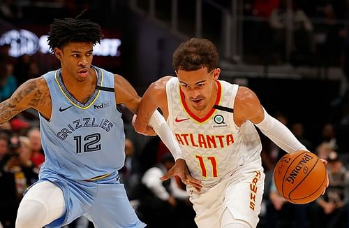 Ja Morant (R) and Trae Young (L) are both questionable for tonight's game between the Memphis Grizzlies and Atlanta Hawks. [Photo: Hoops Habit]