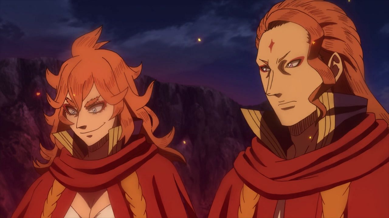 Mereoleona (left) and Fuegoleon Vermillion (right) as seen in the series&#039; anime (Image via Studio Pierrot)