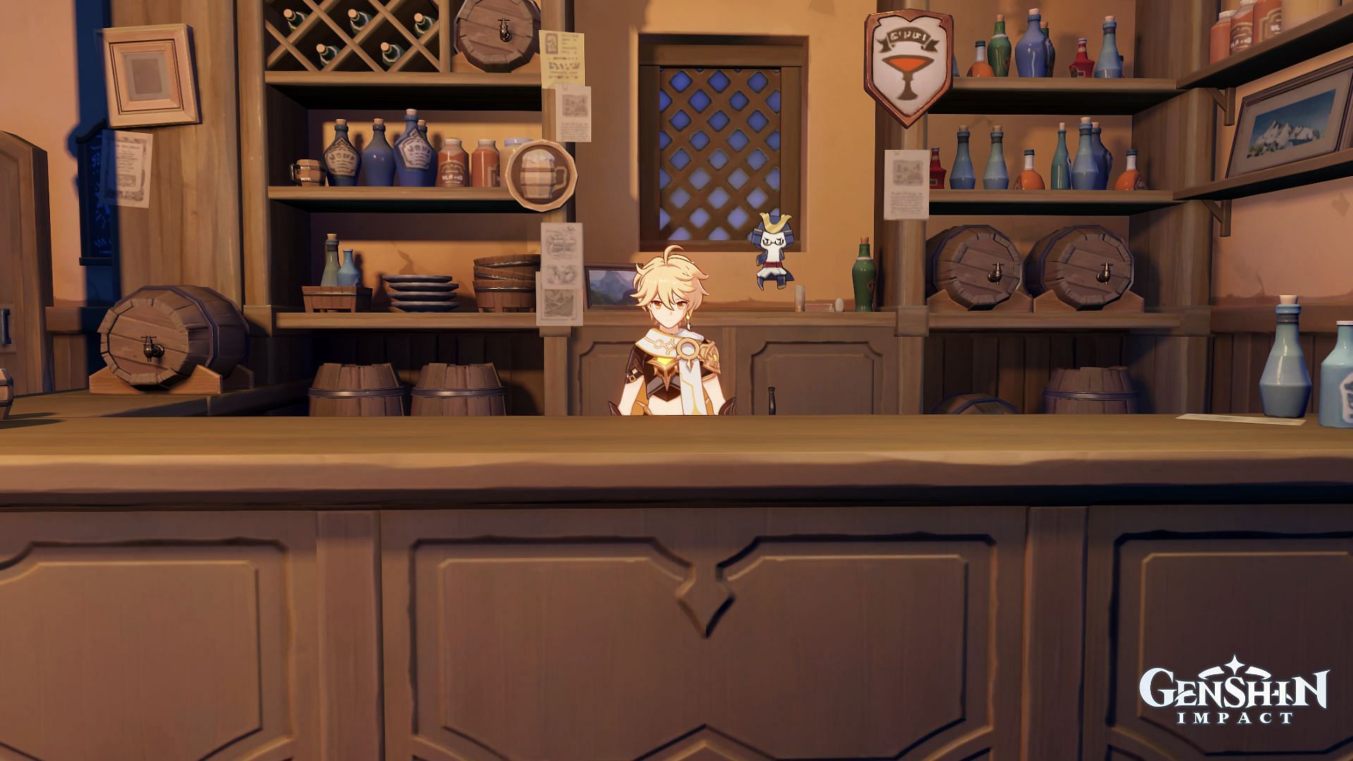 Traveler behind the counter (Image via Genshin Impact)