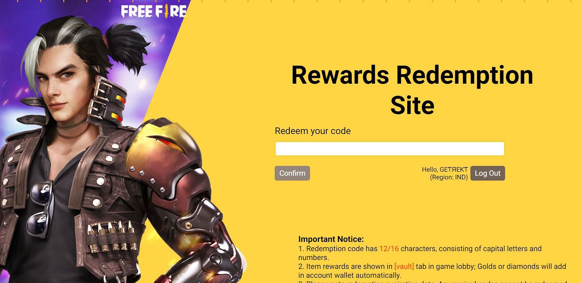 Gamers can easily paste the redeem code and click on the &#039;Confirm&#039; button beneath it (Image via Garena)