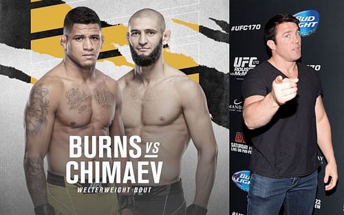 Gilbert Burns vs. Khamzat Chimaev poster (left), Chael Sonnen (right) [Left image courtesy: @khamzat_chimaev on Instagram]