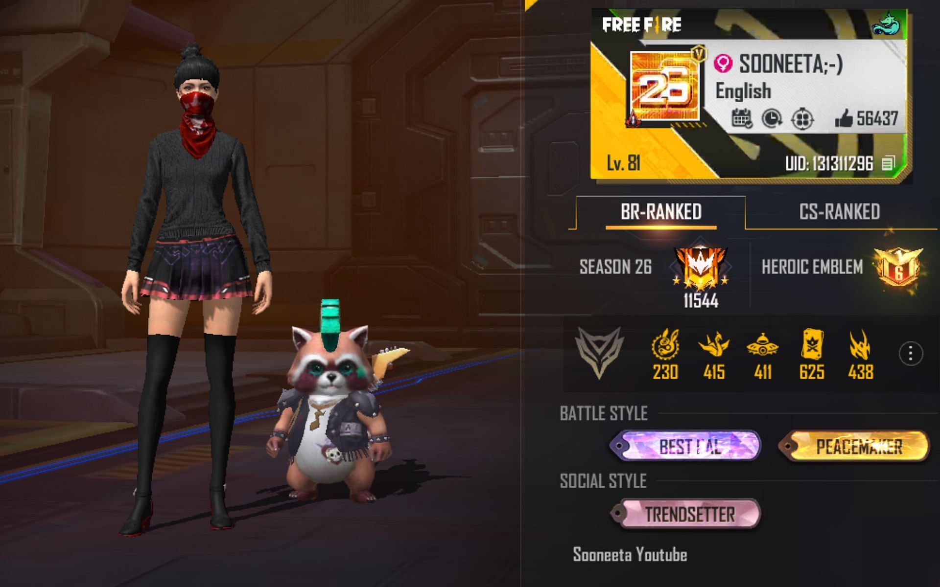 Sooneeta&#039;s Free Fire MAX ID (Image via Garena)