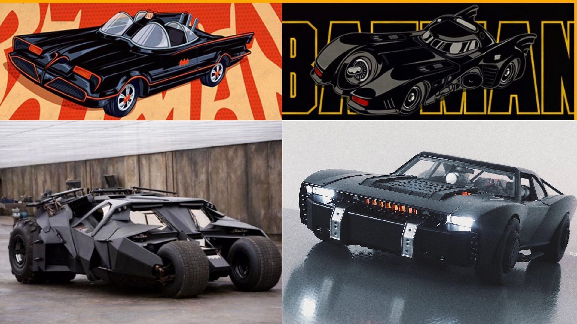 Evolution of the Batmobile over the years (Image via @HistoftheBatman, @the_batman22, @_fireandice/Twitter)