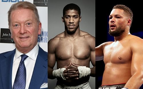 [L-R] Frank Warren, Anthony Joshua and Joe Joyce