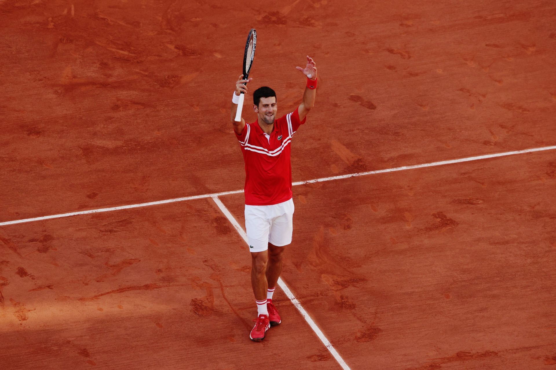The Serb celebrates after winning the 2021 French Open.