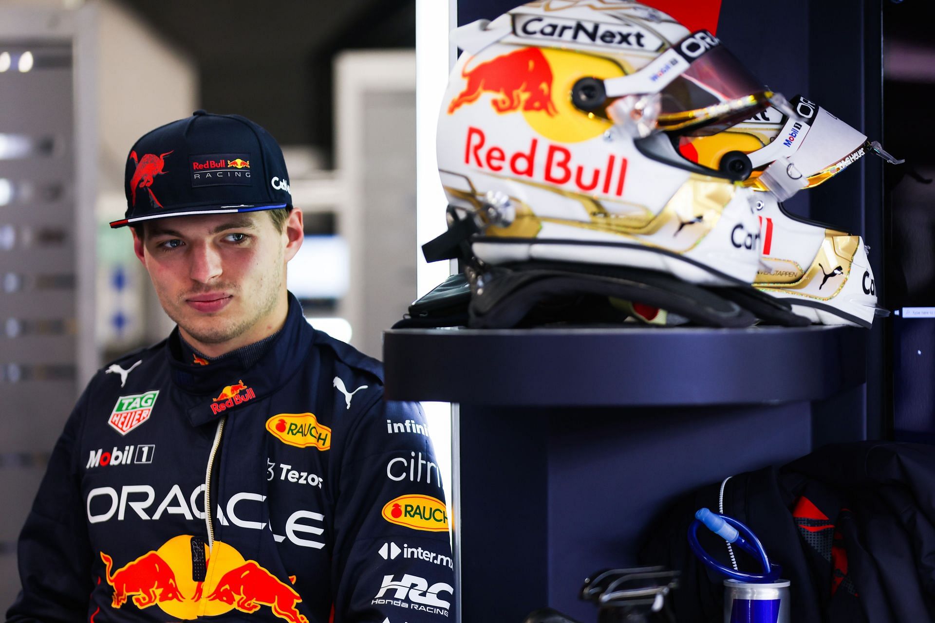 Max Verstappen looks on in the garage during Day Three of F1 Testing at Circuit de Barcelona-Catalunya on February 25, 2022 in Barcelona, Spain. (Photo by Mark Thompson/Getty Images)