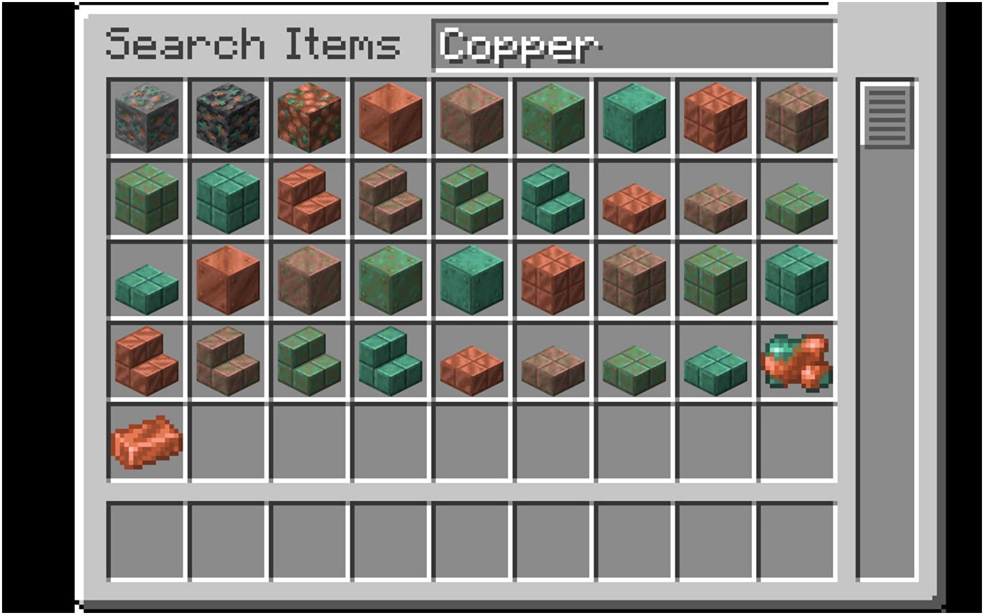 Different variants of copper (Image via Minecraft)