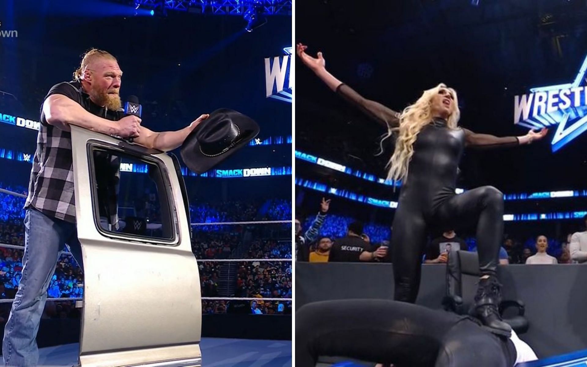 Brock Lesnar (left); Charlotte Flair (right) on SmackDown