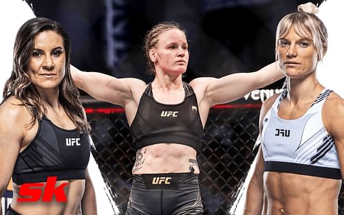 Jennifer Maia (left), Valentina Shevchenko (center) & Manon Fiorot (right) [Image Credits- UFC.com]