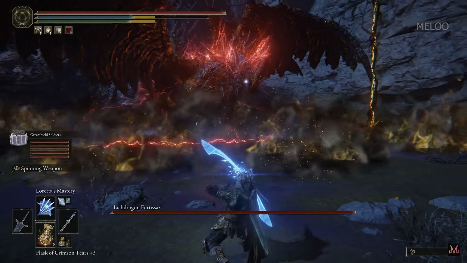 Lichdragon Fortissax in Elden Ring is the best dragon fight ever in a Soulsborne game (Image via Meloo/YouTube)