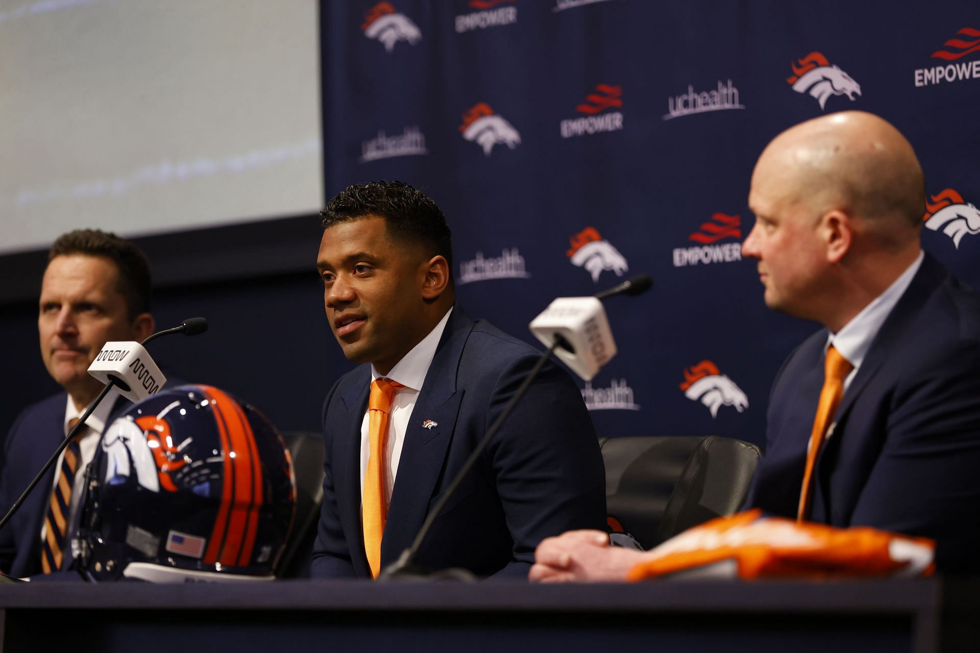 Denver Broncos introduce quarterback Russell Wilson