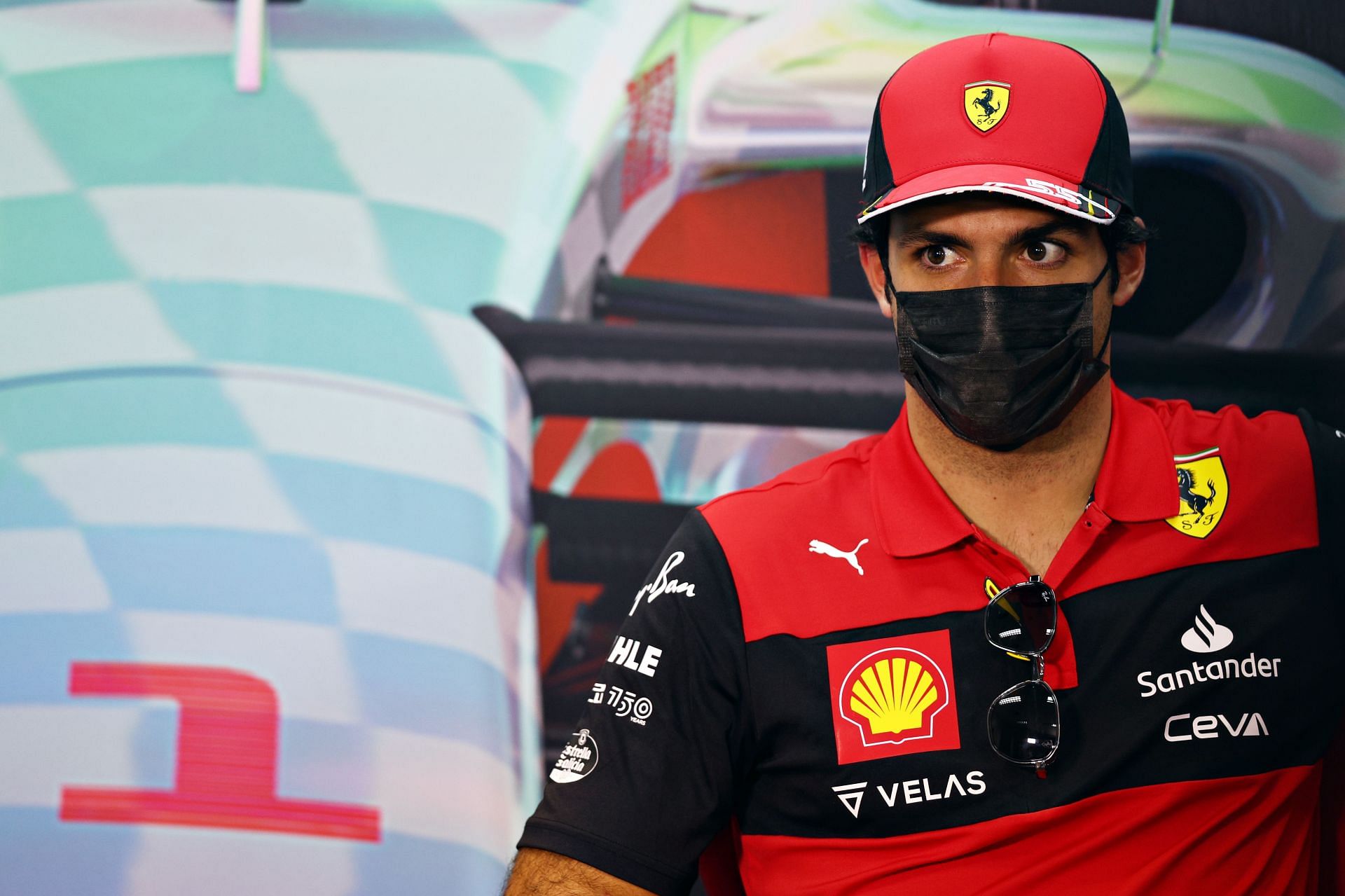 Carlos Sainz at a press conference during Bahrain pre-season testing