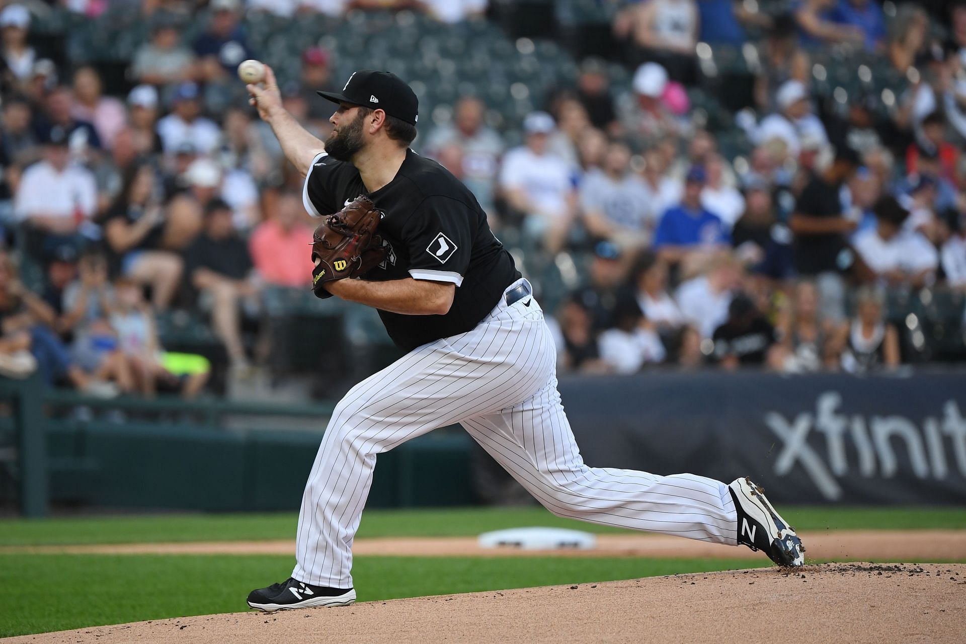 Lance Lynn pitches during a Chicago Cubs v Chicago White Sox game.