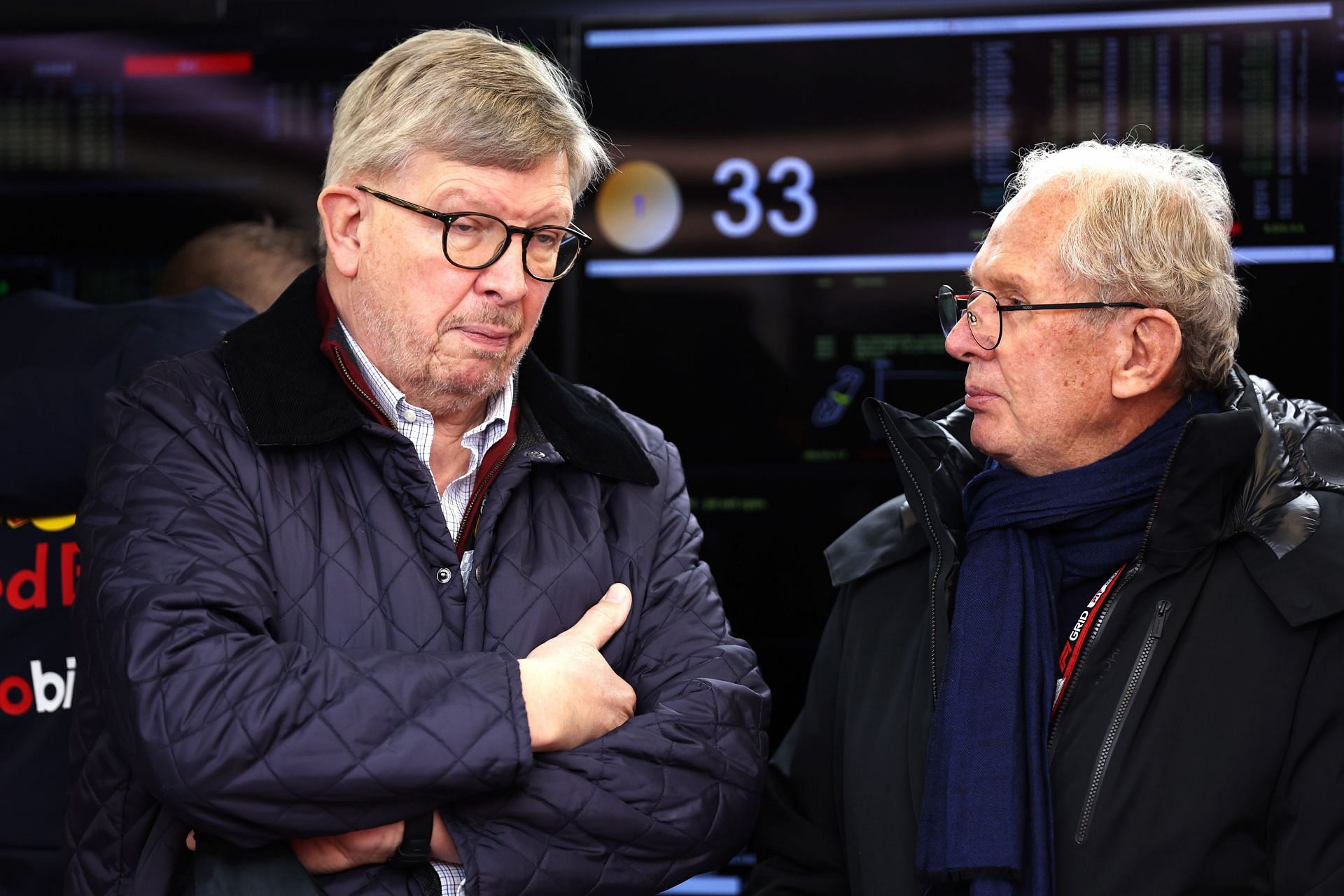 F1&#039;s managing director Ross Brawn (left) and Dr. Helmut Marko (right) during pre-season testing in Barcelona (Photo by Mark Thompson/Getty Images)