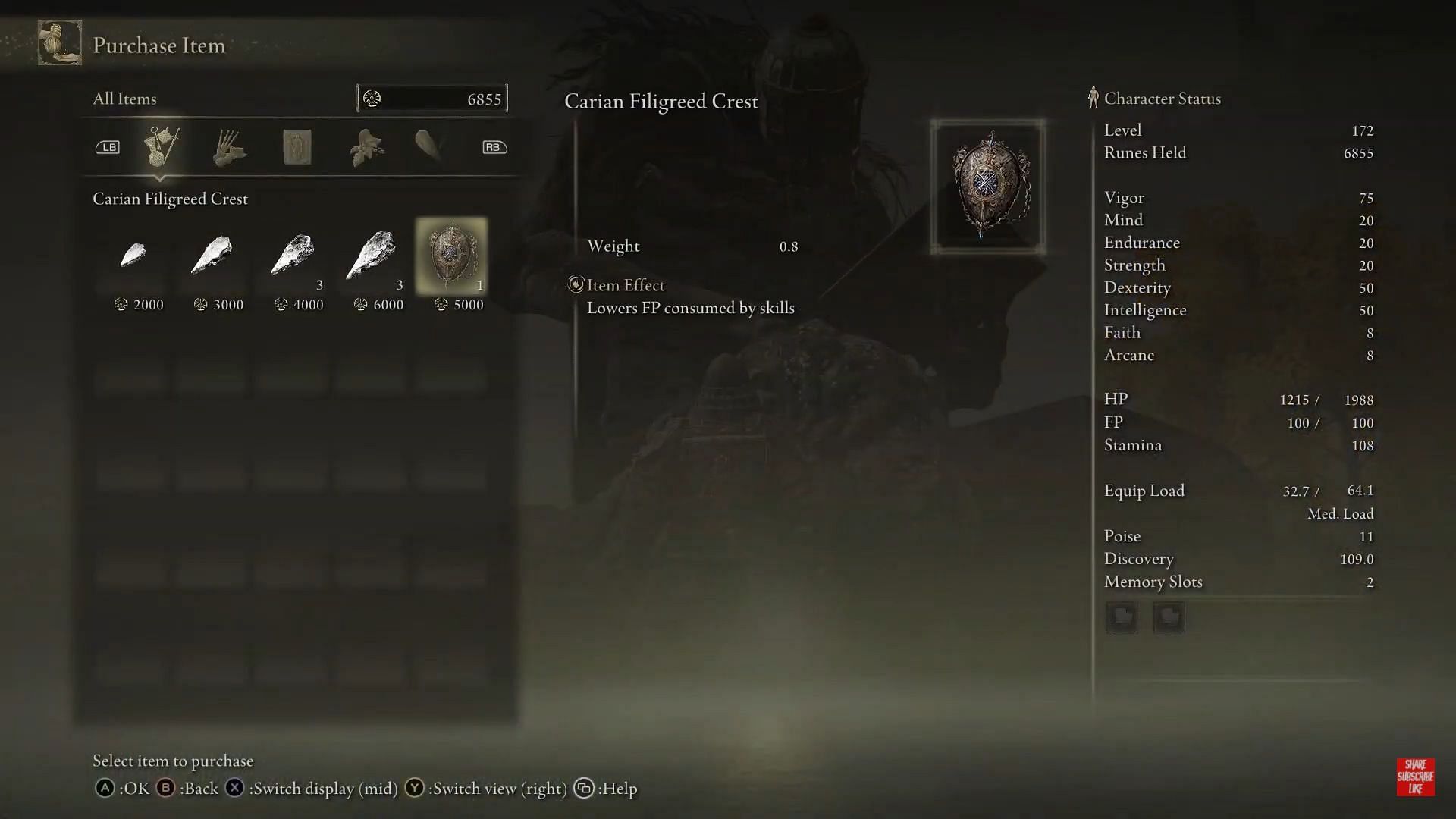 Carian Filigreed Crest helps make the use of weapon skills a lot smoother (Image via Ghostsu Zerodeis/Youtube)