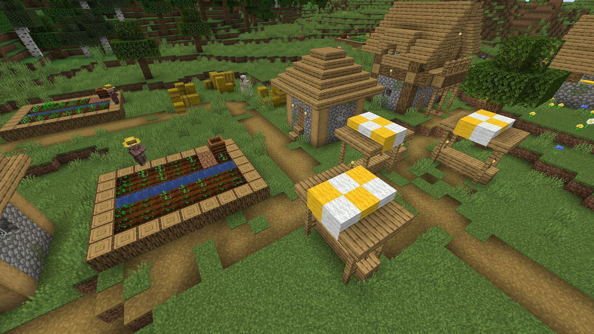 An aerial view of a village (Image via Minecraft)
