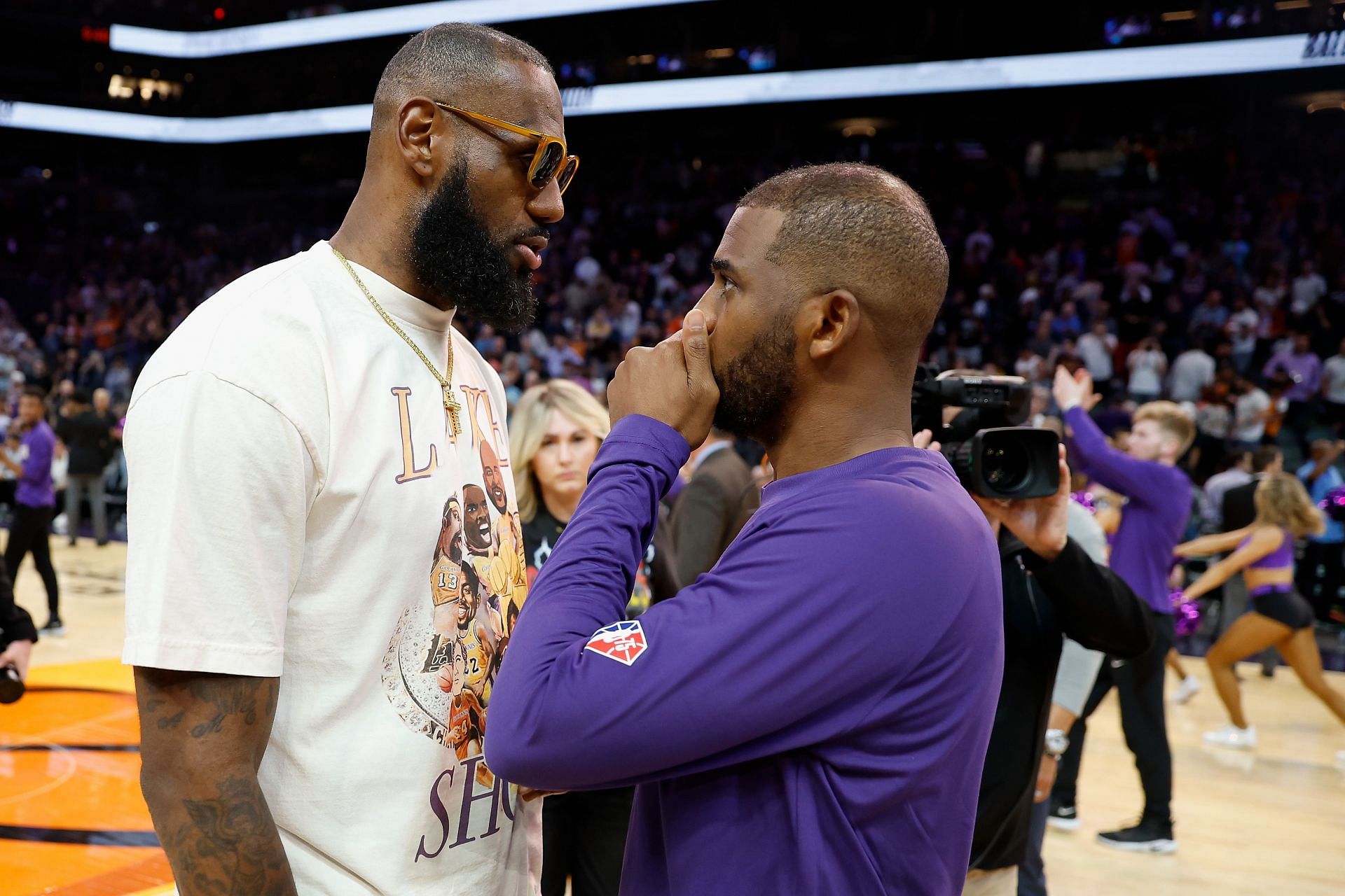 Chris Paul and LeBron James after a Lakers vs. Phoenix Suns game.