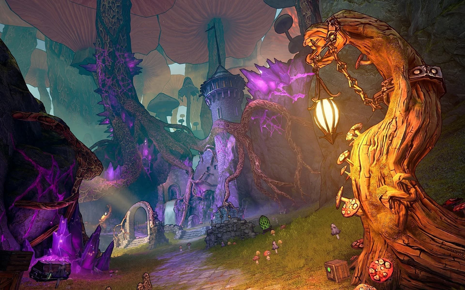 Weepwild Dankness is one of the many regions in Tiny Tina&#039;s Wonderlands (Image via Gearbox Software)