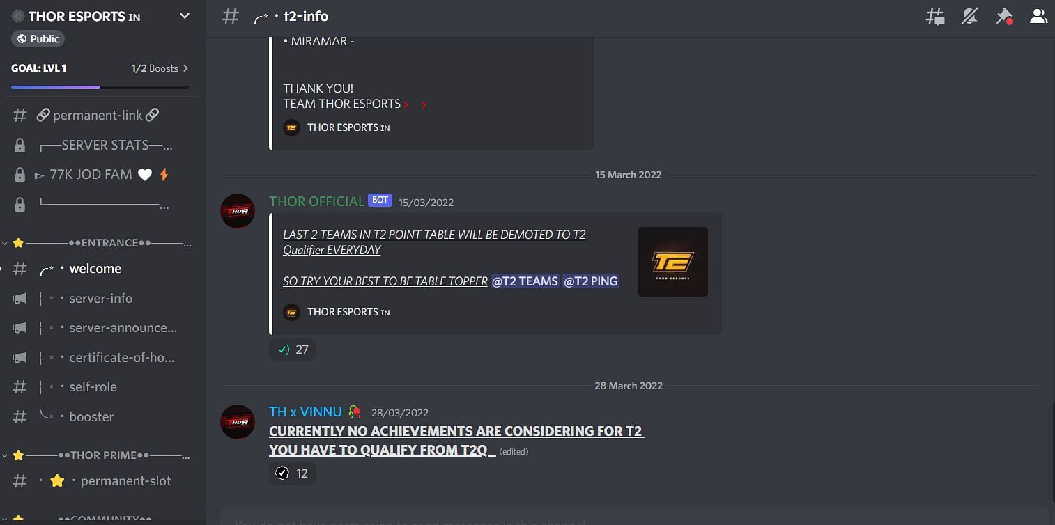 Thor Esports IN&#039;s server (Image via Discord)