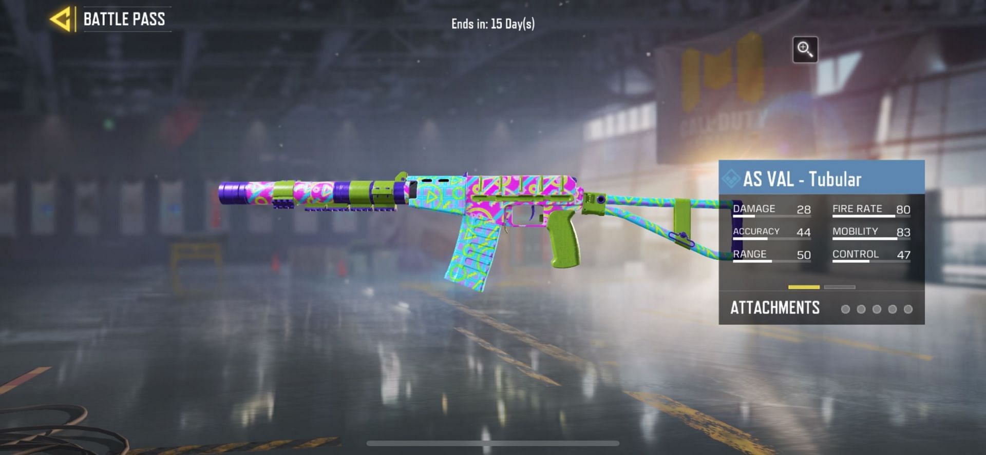 Players can use this colorful rendition of the AS VAL - Tubular in order to add some color to the 80s themed Season 3 (Image via Activision)