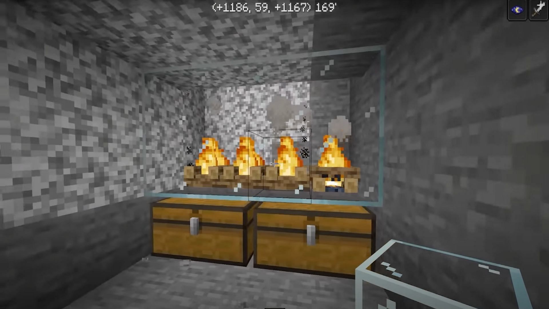 Players of Minecraft must place a glass wall in front of the campfires (Image via Dusty Dude/YouTube)