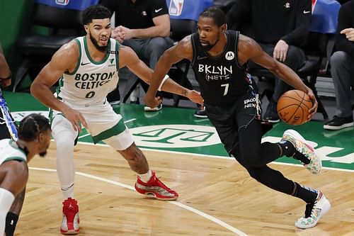 The Boston Celtics' bevy of wing defenders and defensive scheme have made stifled Kevin Durant in the first two games of the series between the Boston Celtics and Brooklyn Nets. [Photo: MassLive.com]