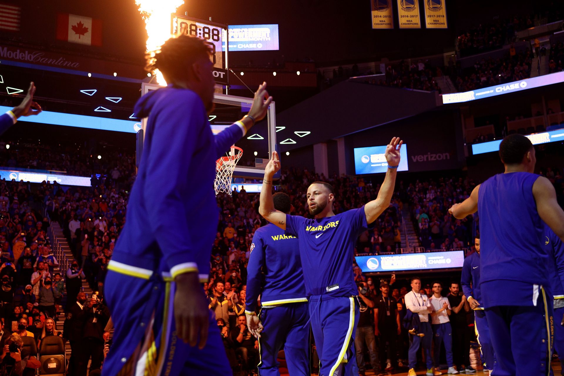 Steph Curry #30 of the Golden State Warriors is introduced before their game against the Washington Wizards at Chase Center on March 14, 2022 in San Francisco, California.