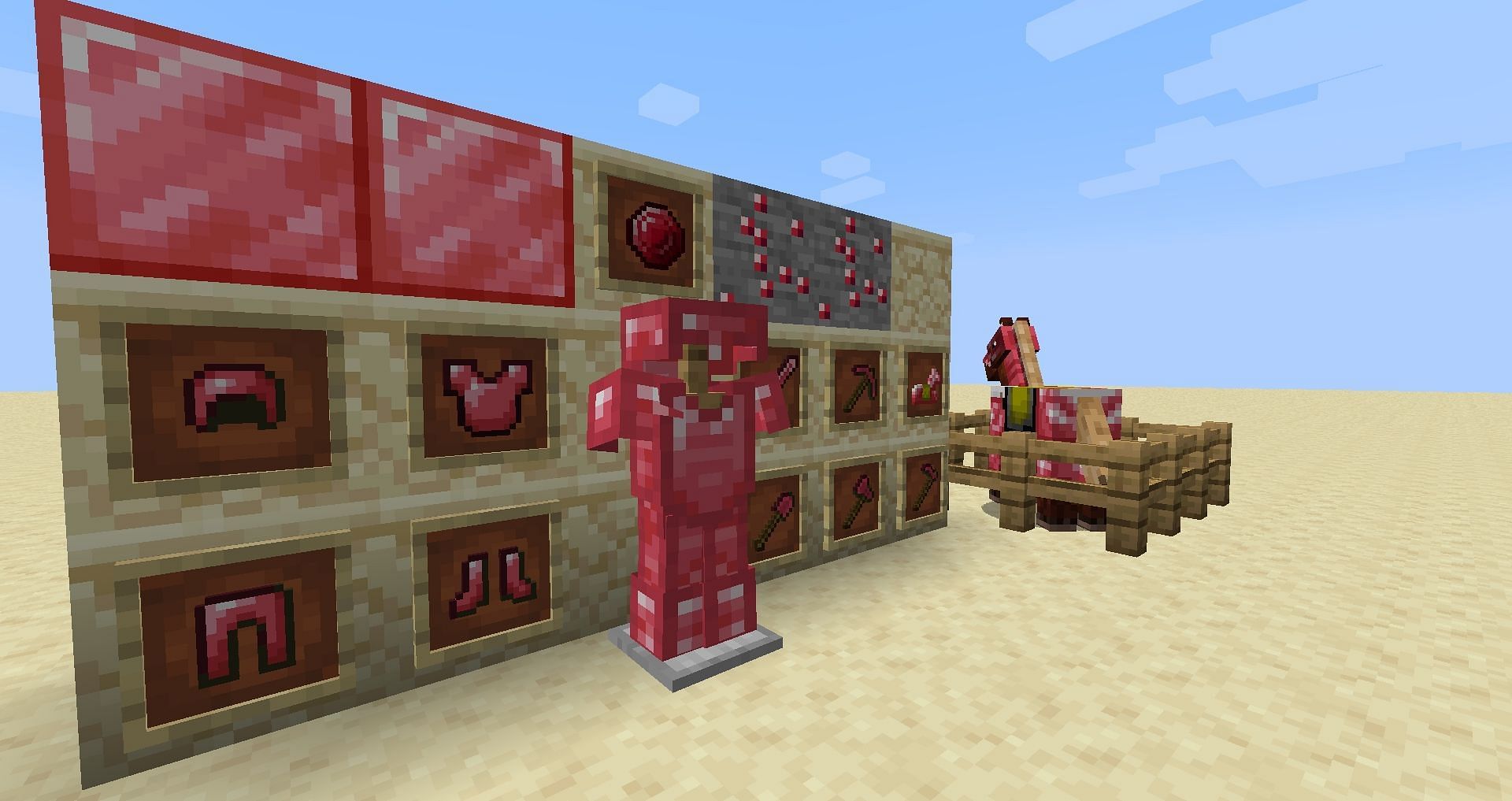 Red-colored armor set and blocks (Image via Reddit/u/Derpy_Chu)