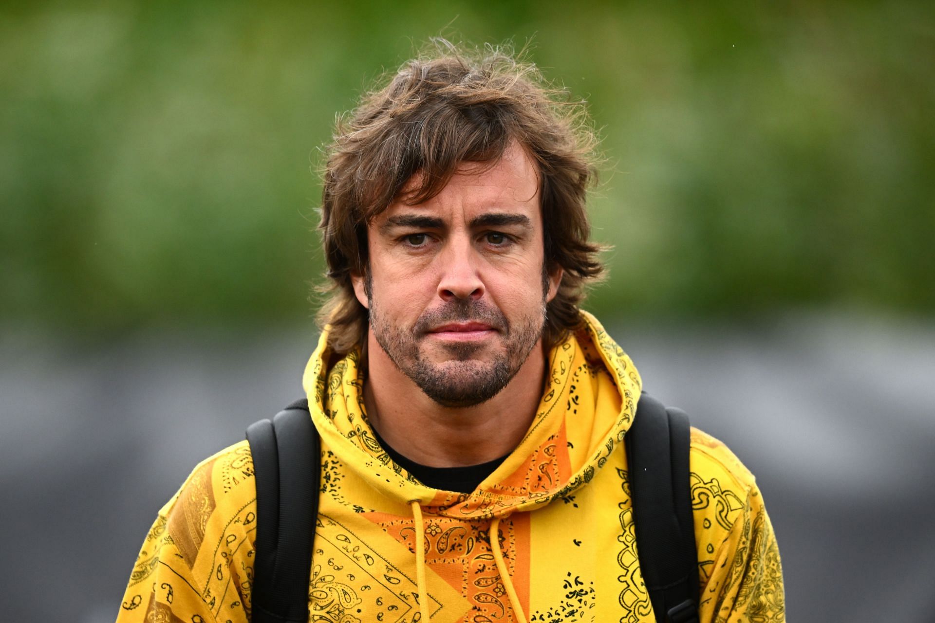 Fernando Alonso arrives in the Paddock ahead of the 2022 Imola GP. (Photo by Clive Mason/Getty Images)
