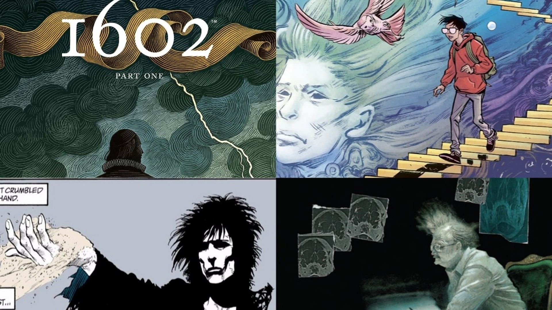 Various Neil Gaiman stories (Images via DC, Marvel, and Dark Horse Comics)