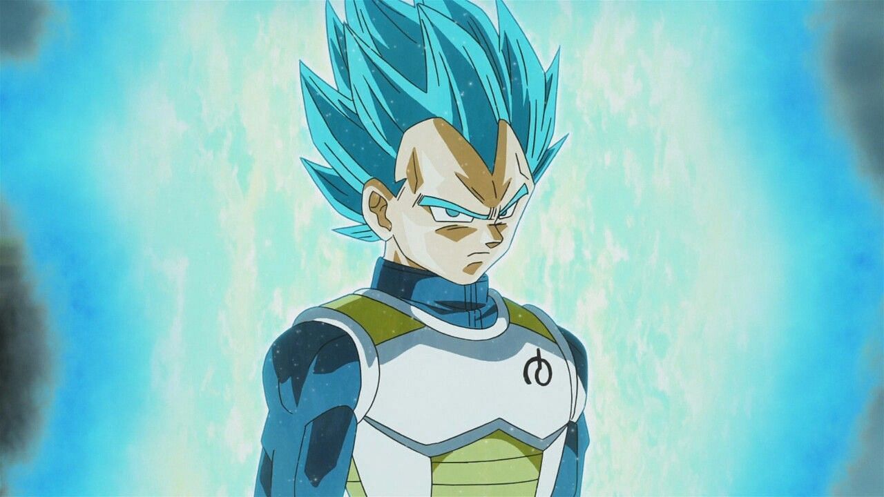 Vegeta in his Super Saiyan Blue form during the Super anime (Image via Toei Animation)