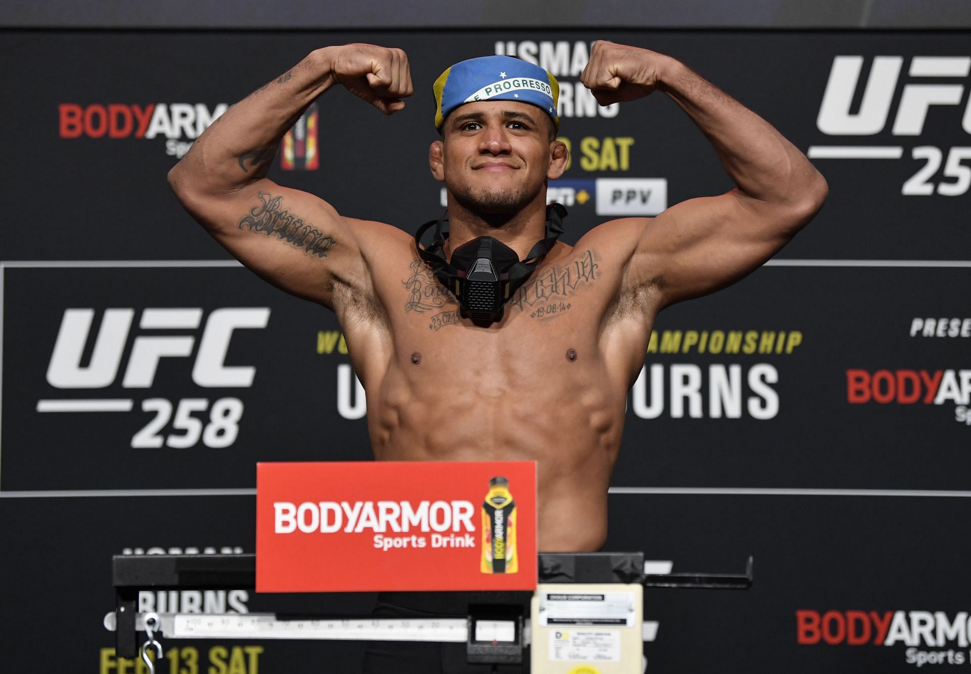 UFC 258 Usman v Burns: Weigh-Ins, Gilbert Burns (centre)