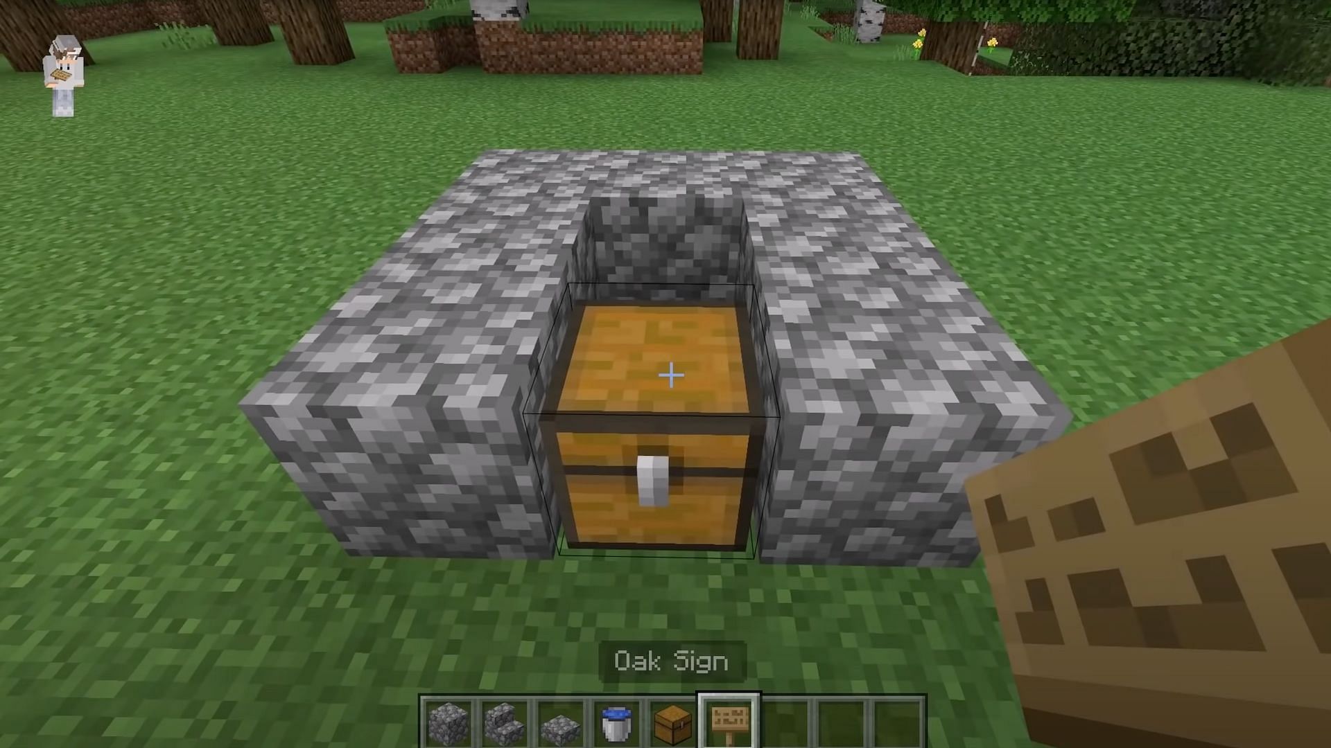 Players should place a chest down in between the two open blocks (Image via JC Playz/YouTube)