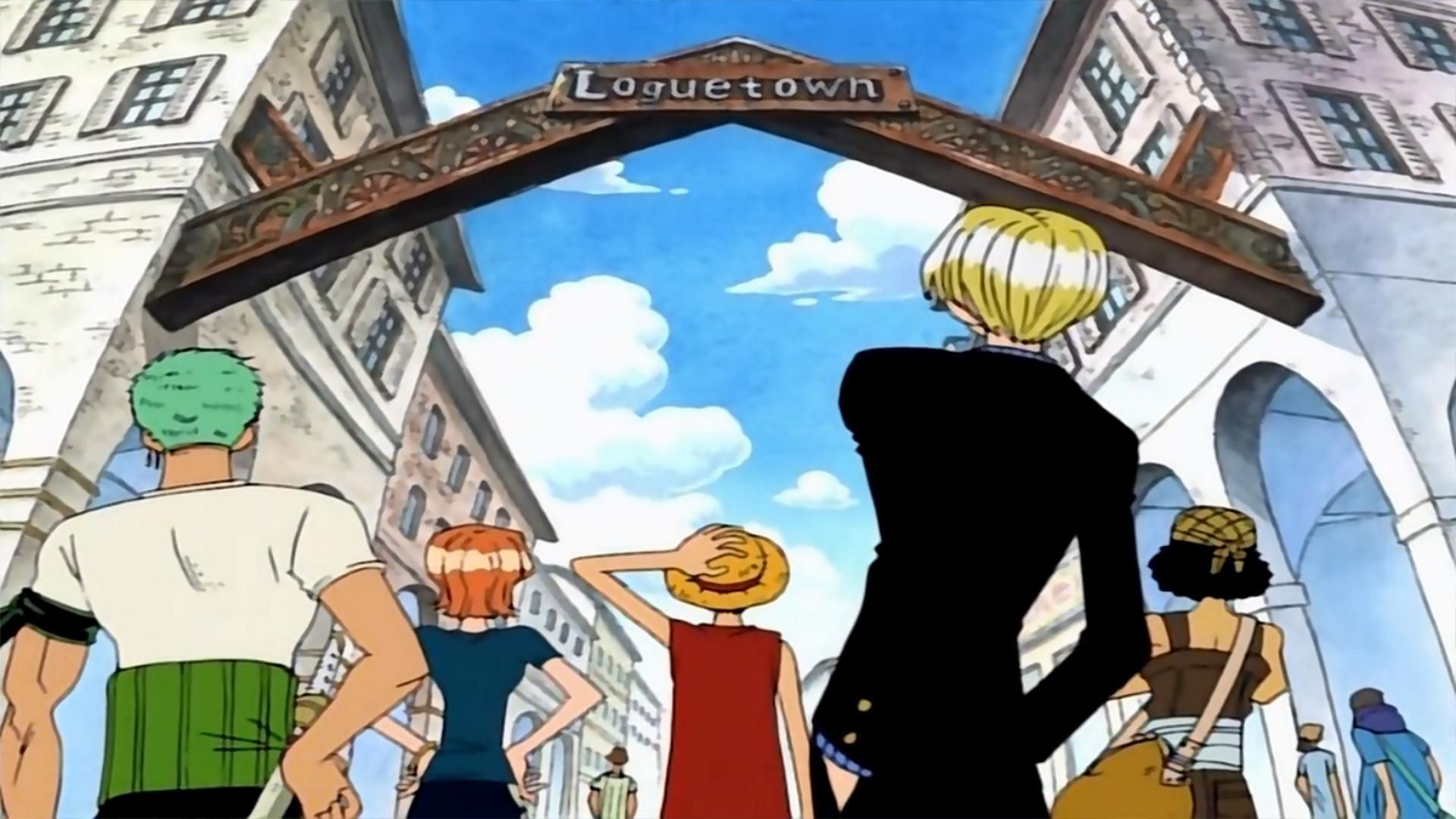 The Straw Hats arrive at Loguetown, as seen in the series&#039; anime (Image via Toei Animation)