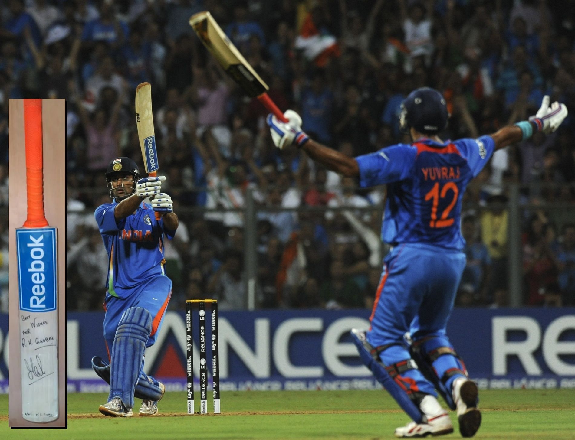 MS Dhoni&#039;s 2011 World Cup-winning bat was auctioned for a whopping sum. (Dhoni bat pic courtesy: guinnessworldrecords.com)