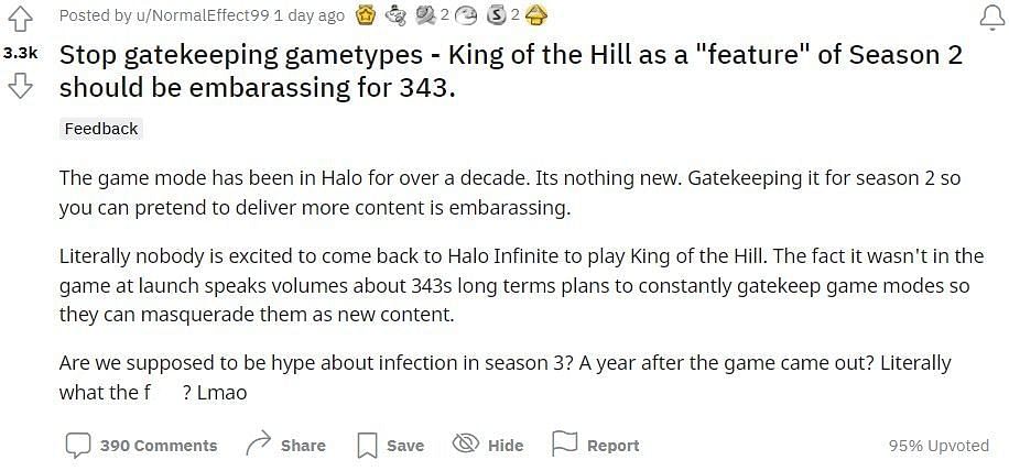 Player believes 343 Industries decisions are developing bad faith (Image via u/NormalEffect99/Reddit)
