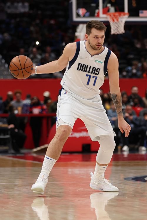 Dallas Mavericks v Washington Wizards; Luka Doncic handling the ball