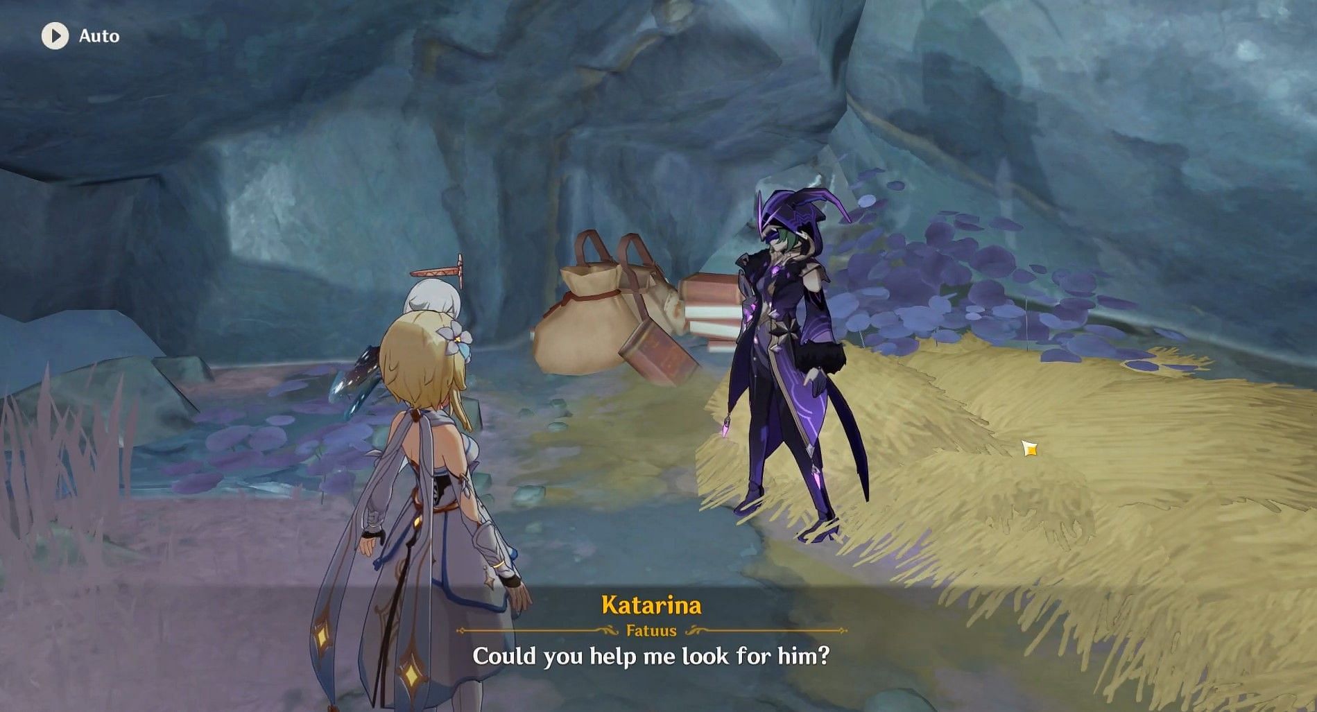 The player talking to Katarina once again in the same encampment (Image via miHoYo)