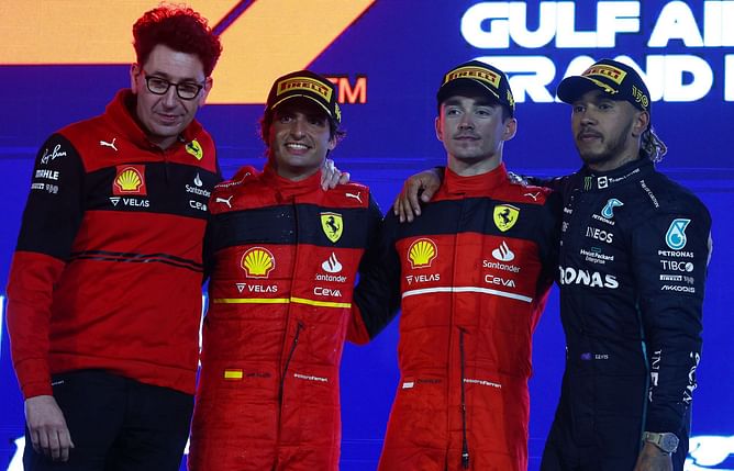 "This double victory belongs to all of us": Ferrari team boss on joining his drivers for podium celebrations