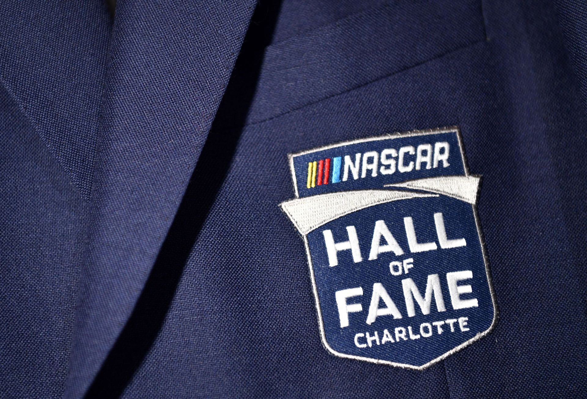 A detail view of the blue Hall of Fame jacket during the NHOF Class of 2021 Blue Jacket ceremony at NASCAR Hall of Fame.