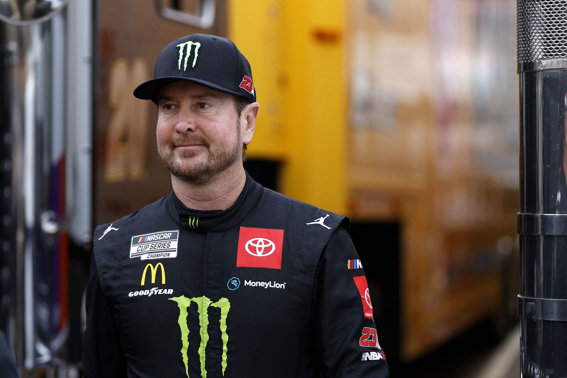 Kurt Busch walks to the track prior to the NASCAR Cup Series Food City Dirt Race at Bristol Motor Speedway. (Photo by Chris Graythen/Getty Images)