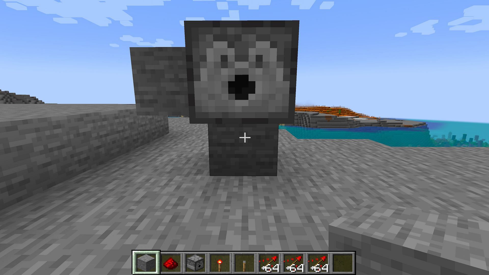 Players can place the dispenser in front of the original block in the direction they wish to fire (Image via Minecraft)