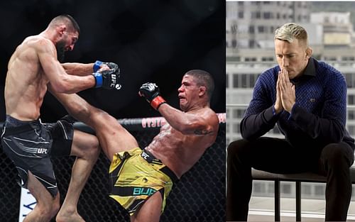 From left to right: Khamzat Chimaev, Gilbert Burns, and Georges St-Pierre