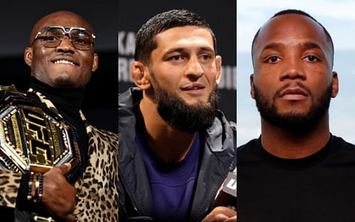 Kamaru Usman (left); Khamzat Chimaev (center); Leon Edwards (right)