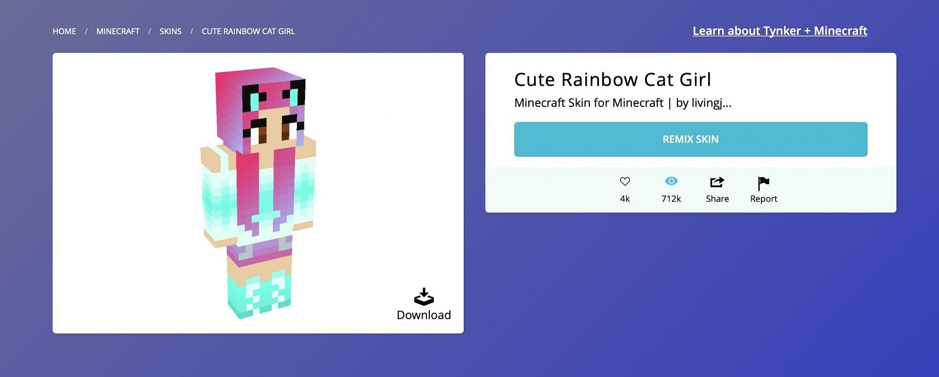 This rainbow skin is a great choice for players who love rainbows and cats (Image via Tynker)