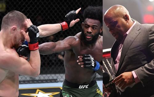 Petr Yan (left), Aljamain Sterling (center) & Daniel Cormier (right)